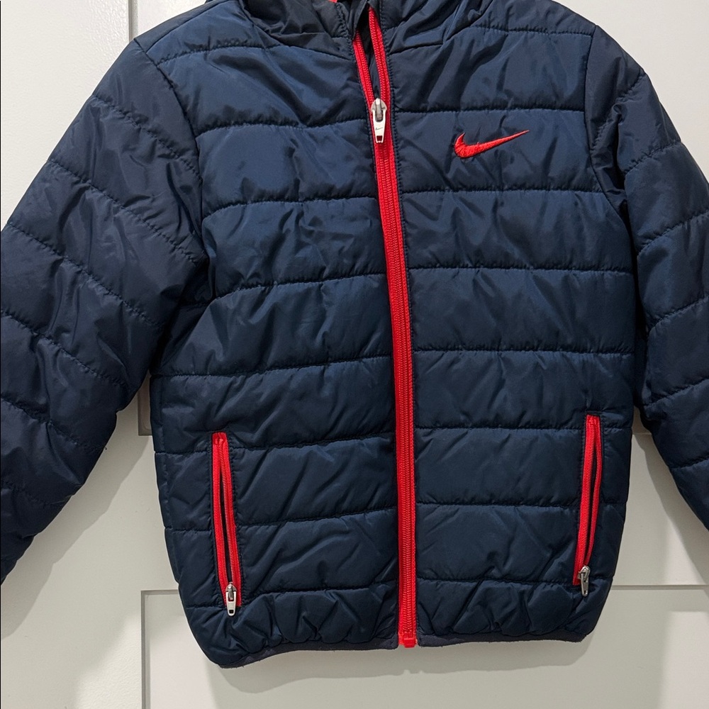 Nike Kids Dark Blue and Red Puffer Quilted Jacket 4T